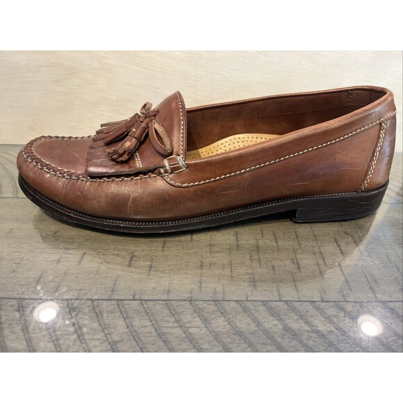 Cole Haan Brown Leather loafer Slip-On mens size 11 Tassel Fringe moc toe preppy - Picture 7 of 10